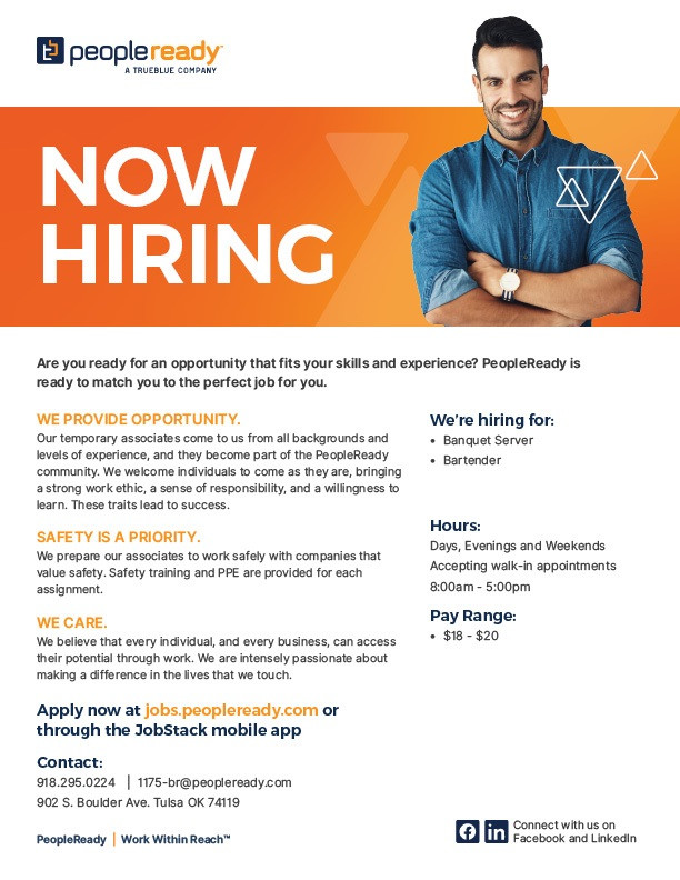 Tulsa OK Banquet Server food / beverage / hospitality job